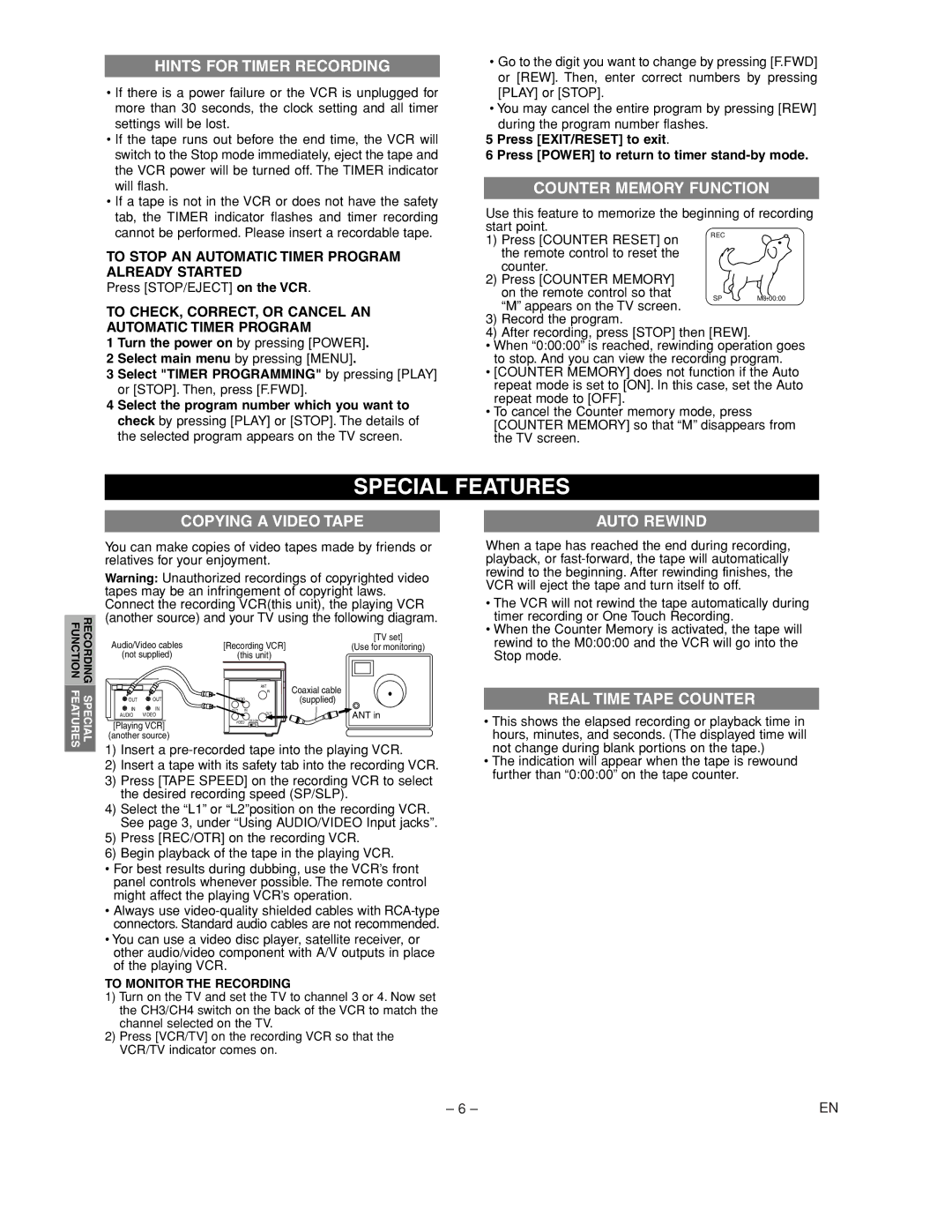 Emerson EWV402M owner manual Special Features 