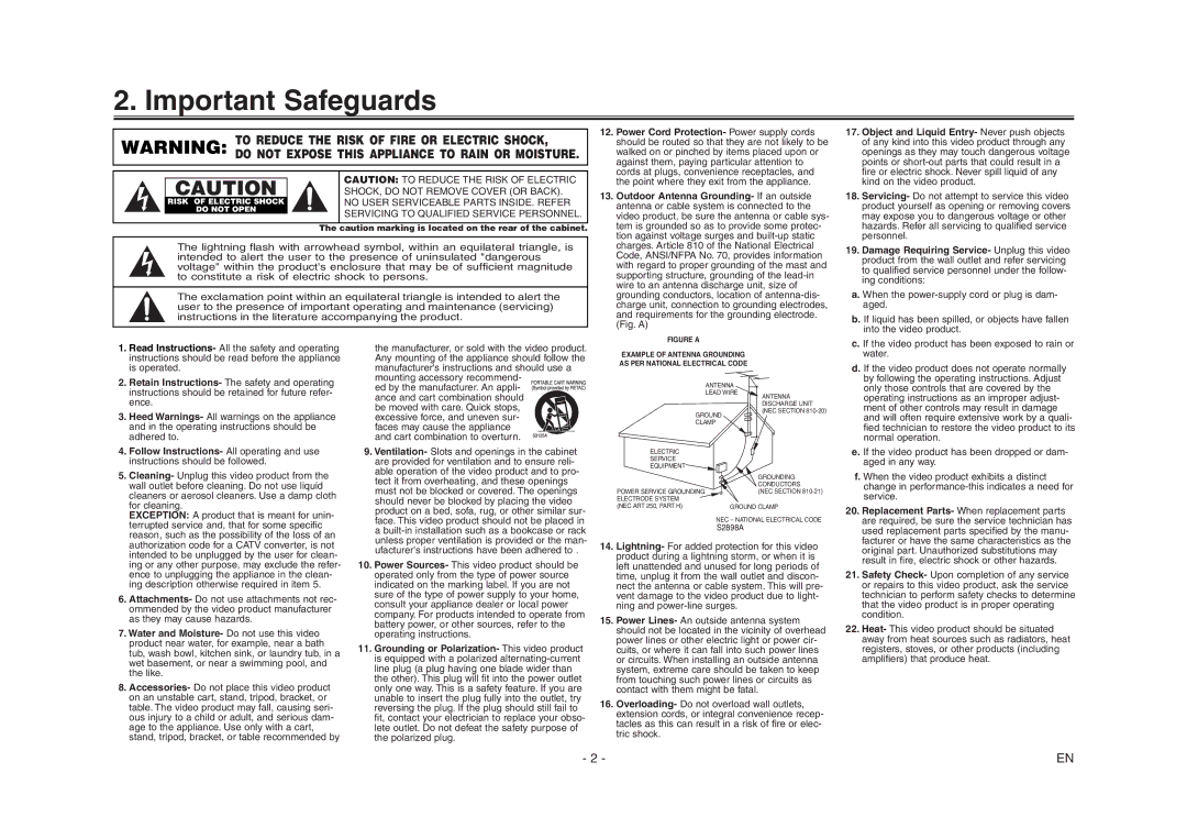 Emerson EWV403 owner manual Object and Liquid Entry- Never push objects, Damage Requiring Service- Unplug this video 