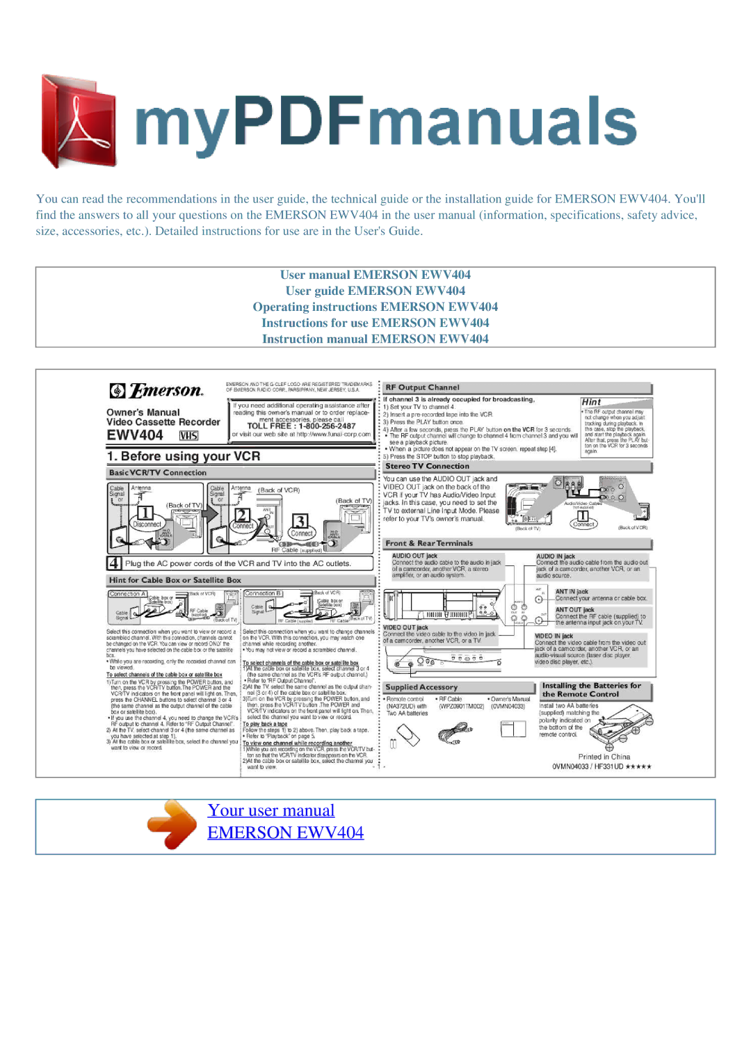 Emerson user manual Emerson EWV404 