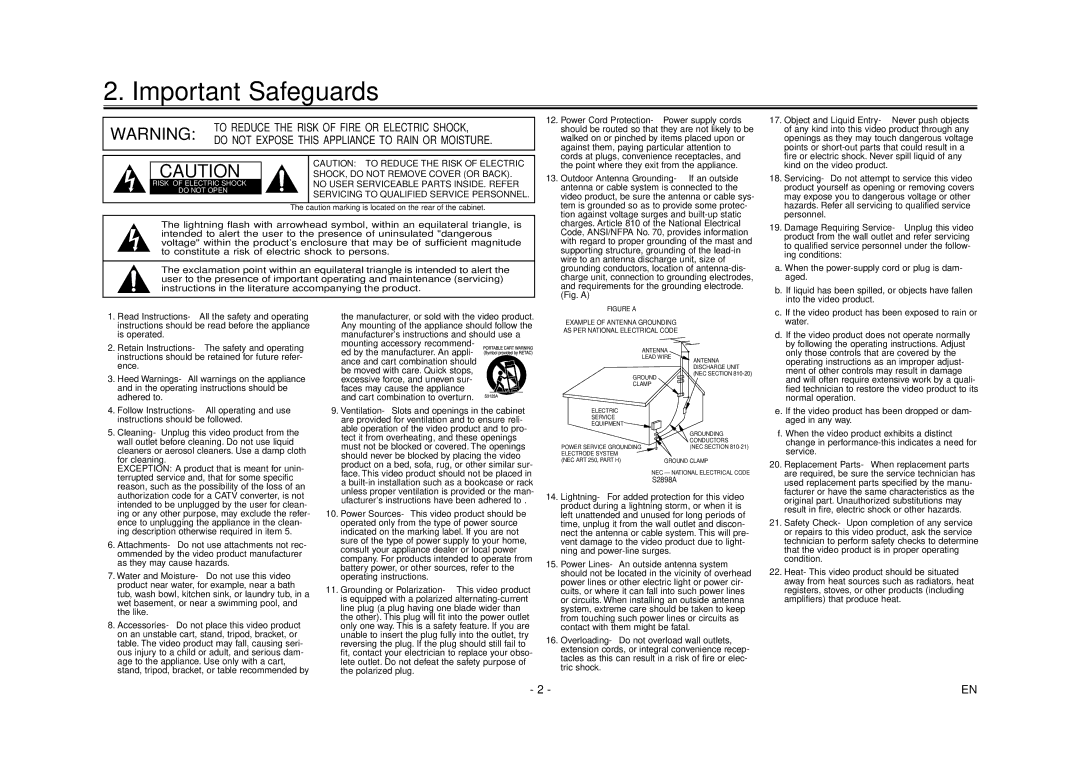 Emerson EWV404 owner manual Object and Liquid Entry- Never push objects, Damage Requiring Service- Unplug this video 