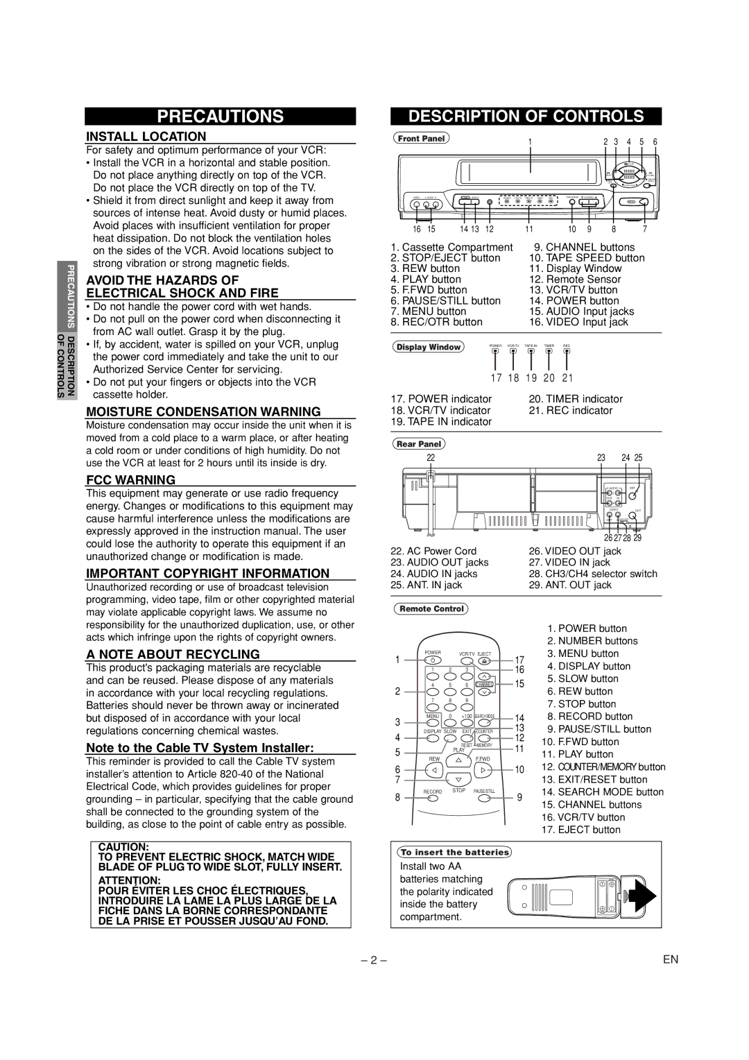 Emerson EWV601A Precautions, Install Location, Avoid the Hazards Electrical Shock and Fire, Moisture Condensation Warning 