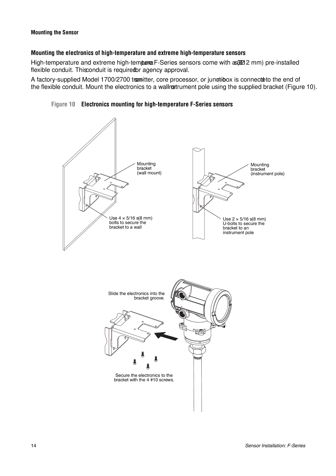 Emerson F-SERIES SENSOR installation manual Electronics mounting for high-temperature F-Series sensors 