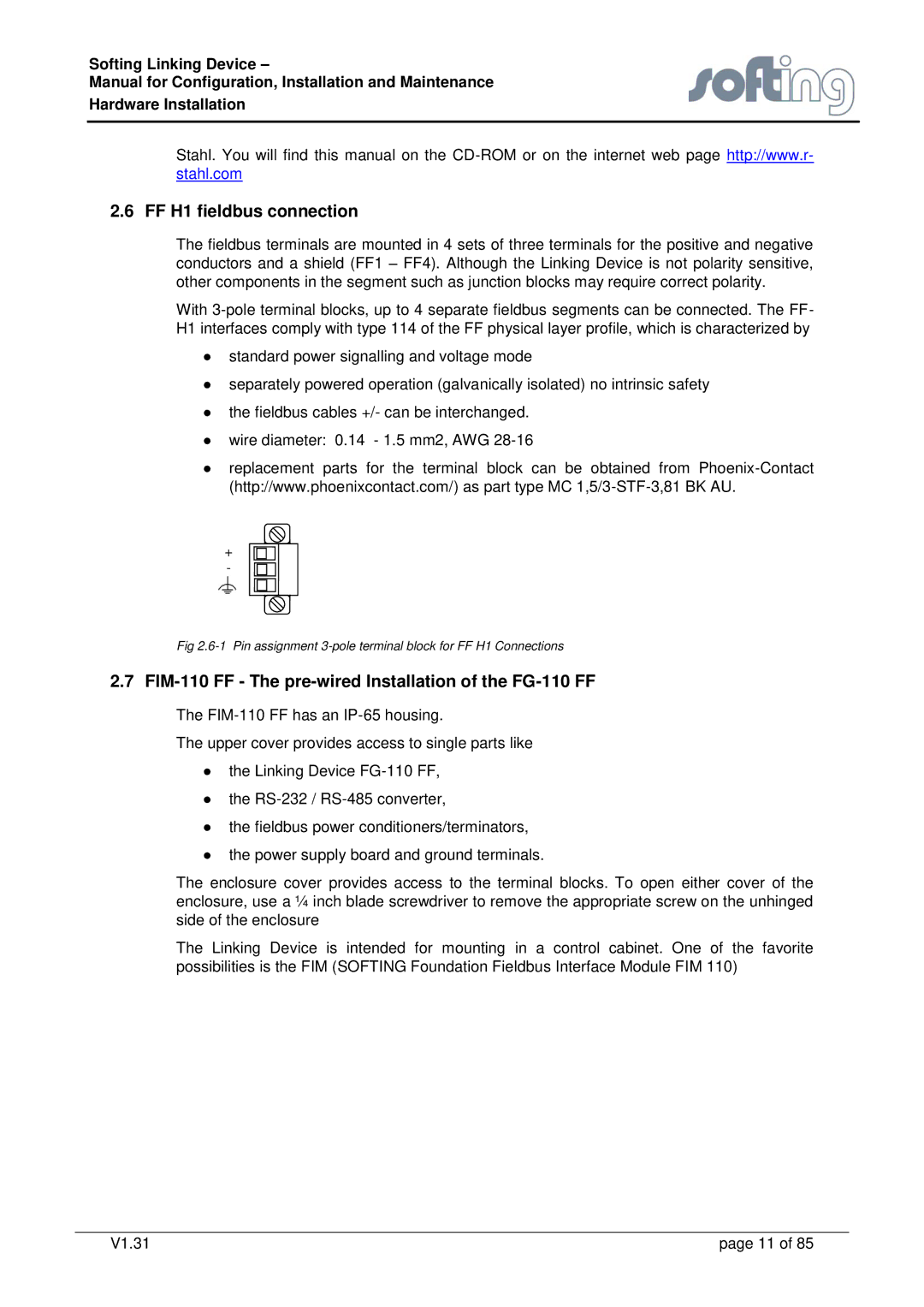 Emerson manual FF H1 fieldbus connection, FIM-110 FF The pre-wired Installation of the FG-110 FF 