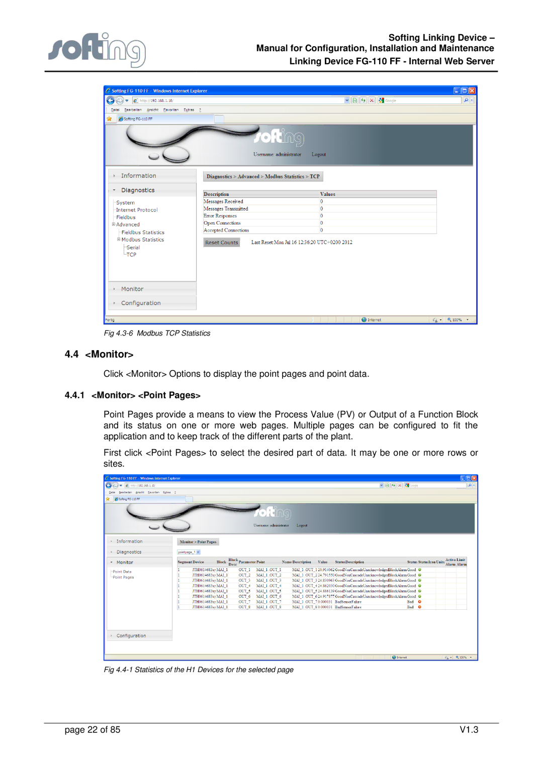 Emerson FG-110 manual Monitor Point Pages 