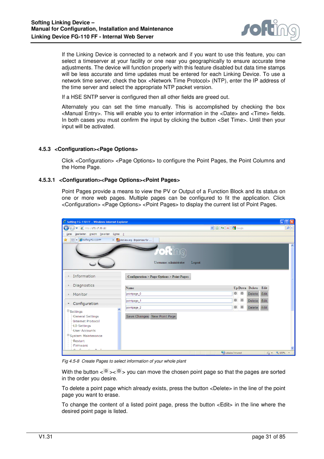 Emerson FG-110 manual ConfigurationPage OptionsPoint Pages 