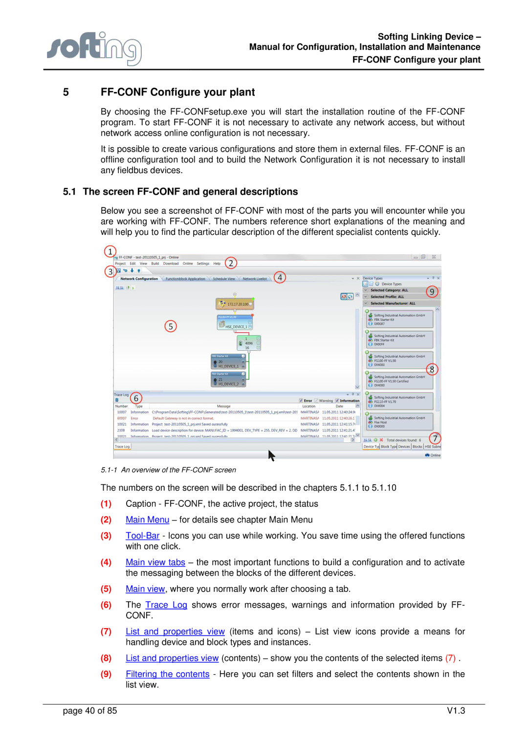 Emerson FG-110 manual FF-CONF Configure your plant, Screen FF-CONF and general descriptions 