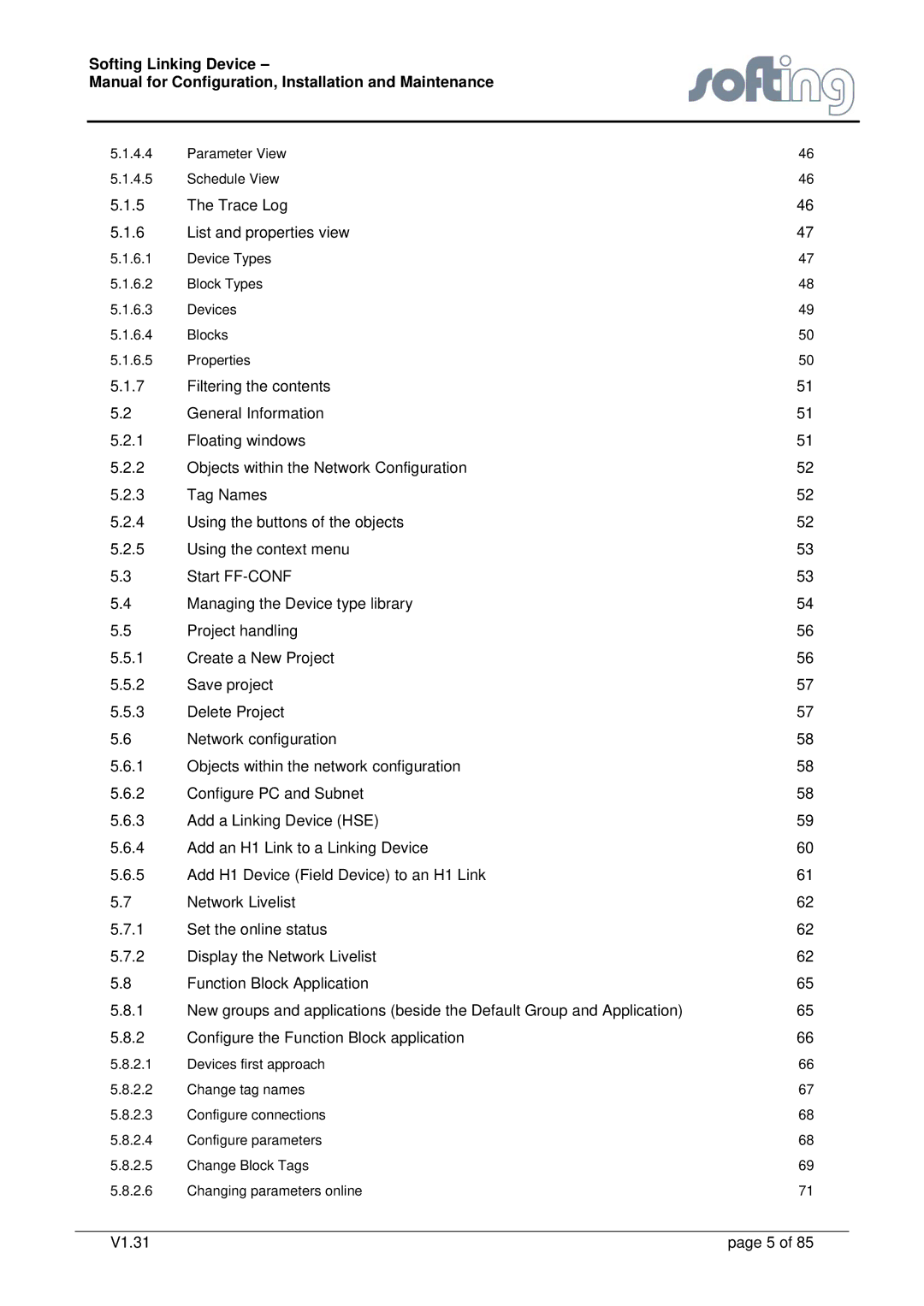 Emerson FG-110 manual Trace Log List and properties view 