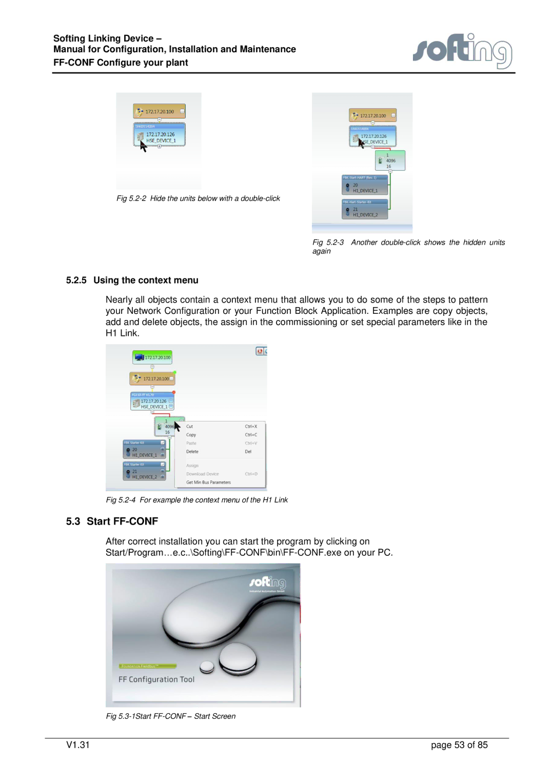 Emerson FG-110 manual Start FF-CONF, Using the context menu 