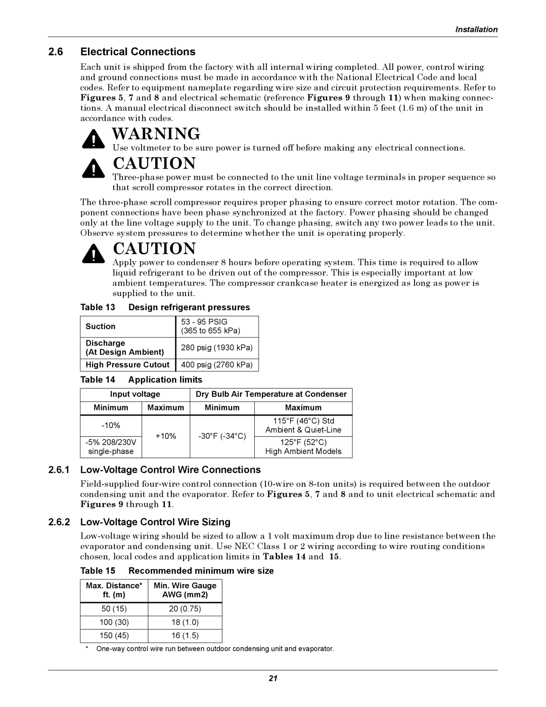 Emerson Figure i manual Electrical Connections, Low-Voltage Control Wire Connections, Low-Voltage Control Wire Sizing 