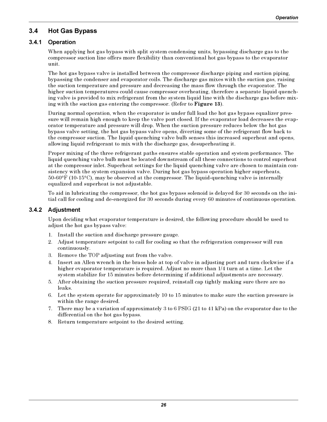 Emerson Figure i manual Hot Gas Bypass, Operation, Adjustment 