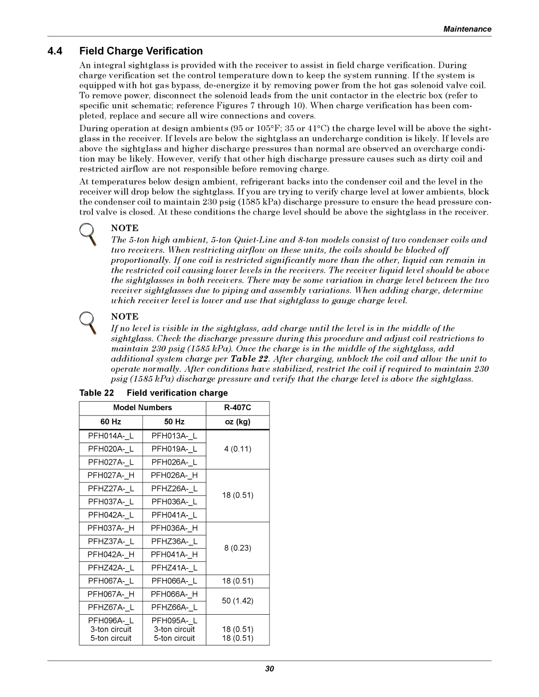 Emerson Figure i manual Field Charge Verification, Field verification charge, Model Numbers 407C 60 Hz 50 Hz Oz kg 