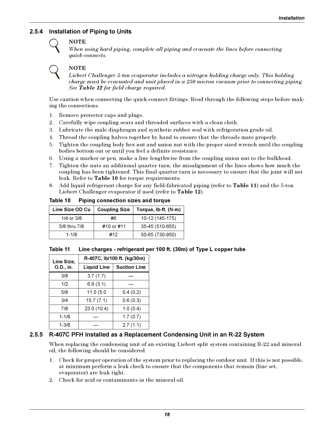 Emerson Figure i manual 2.5.4Installation of Piping to Units, Piping connection sizes and torque 
