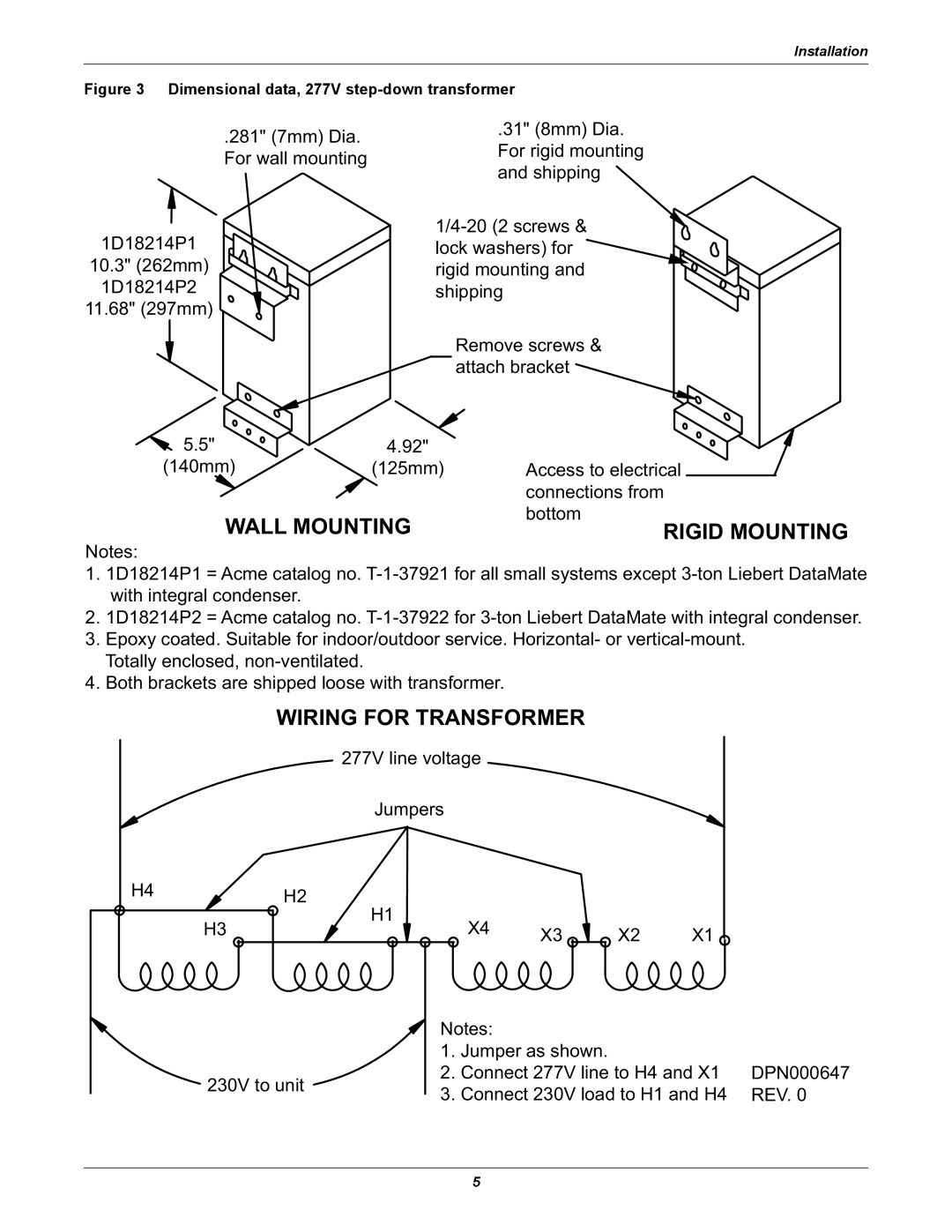 Emerson Figure i manual Wall Mounting, Wiring For Transformer, Rigid Mounting 