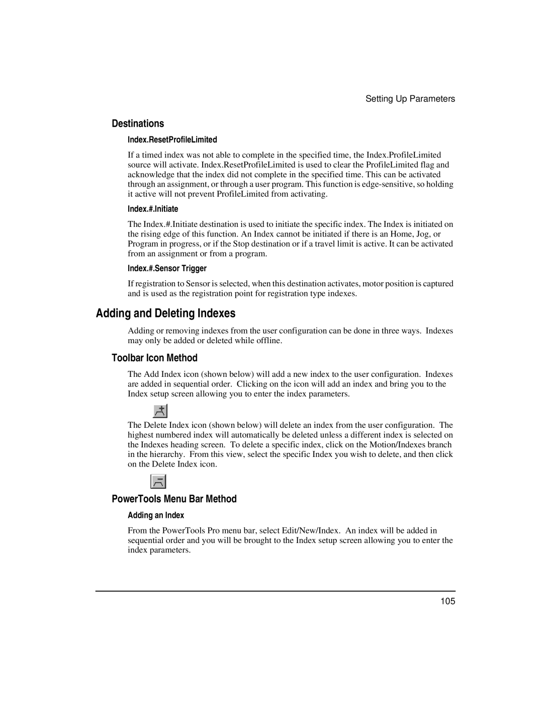 Emerson FM-3 manual Adding and Deleting Indexes, Toolbar Icon Method, PowerTools Menu Bar Method 