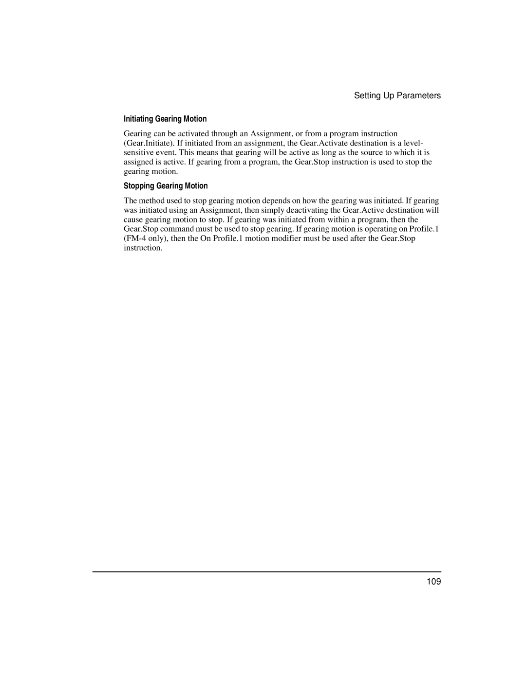 Emerson FM-3 manual Initiating Gearing Motion, Stopping Gearing Motion 