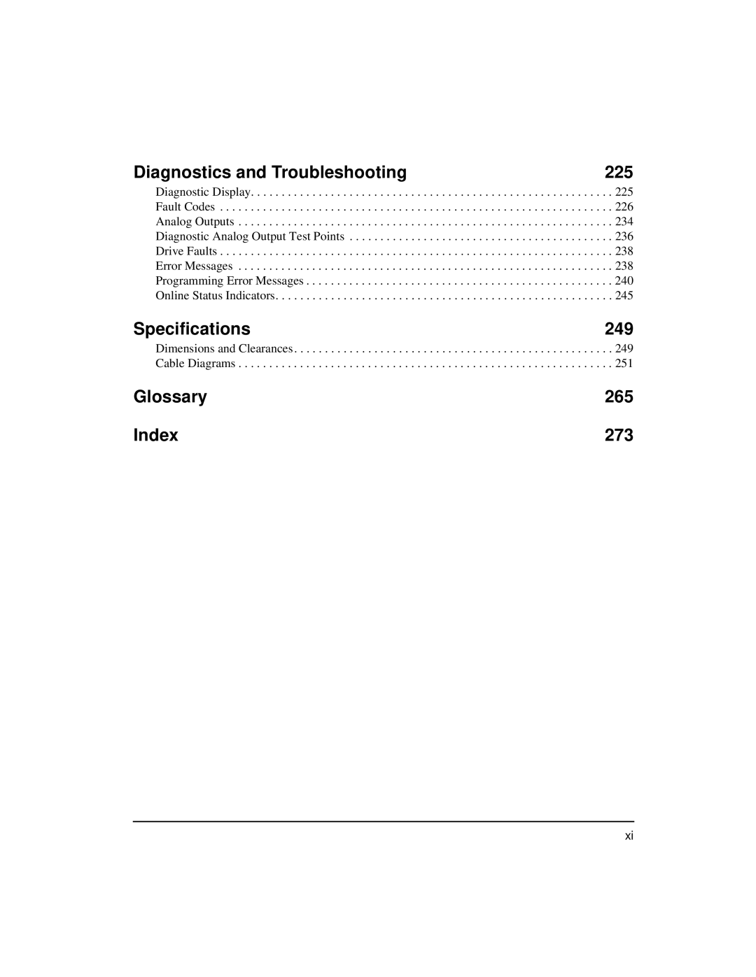 Emerson FM-3 manual Diagnostics and Troubleshooting 225, Specifications 249, Glossary 265 Index 273 