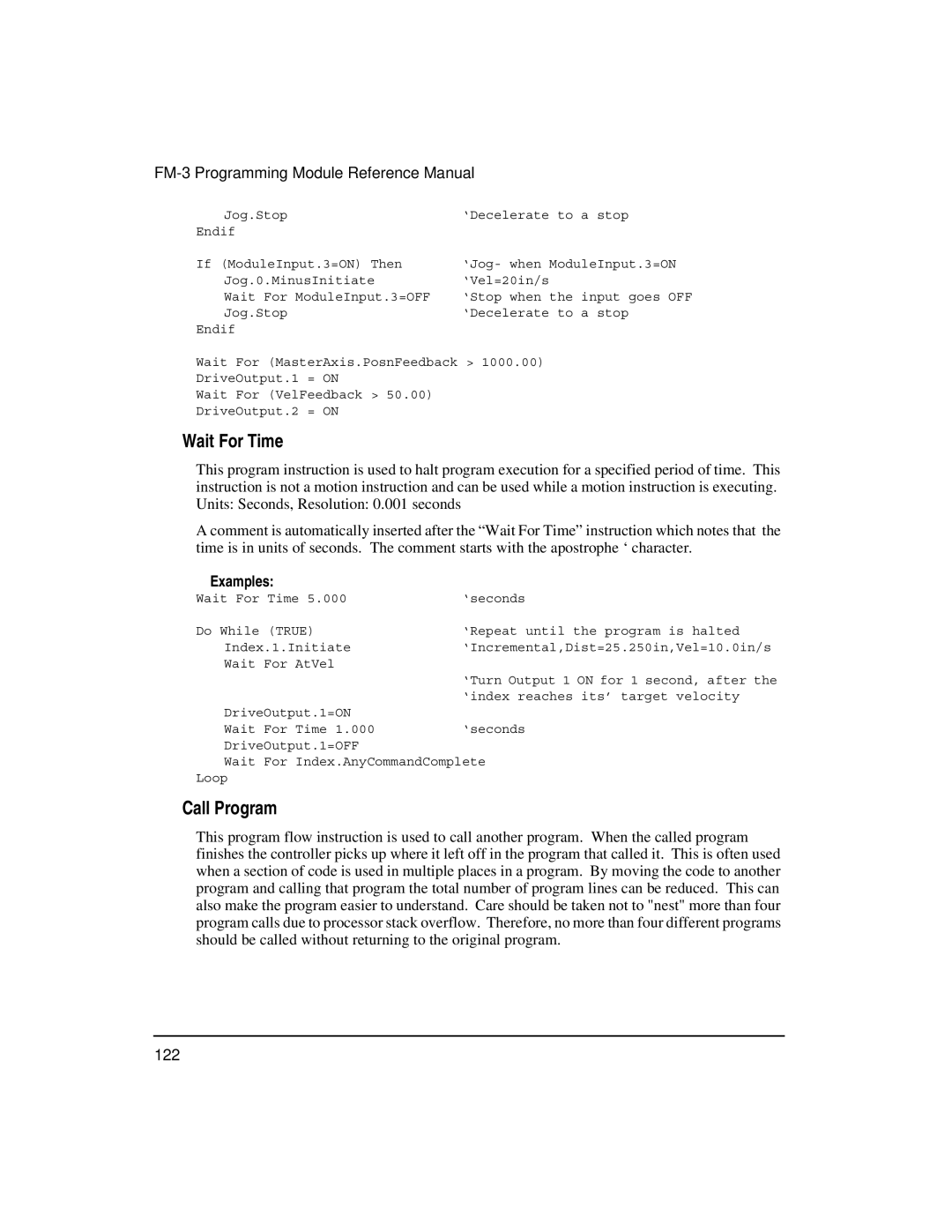 Emerson FM-3 manual Wait For Time, Call Program 