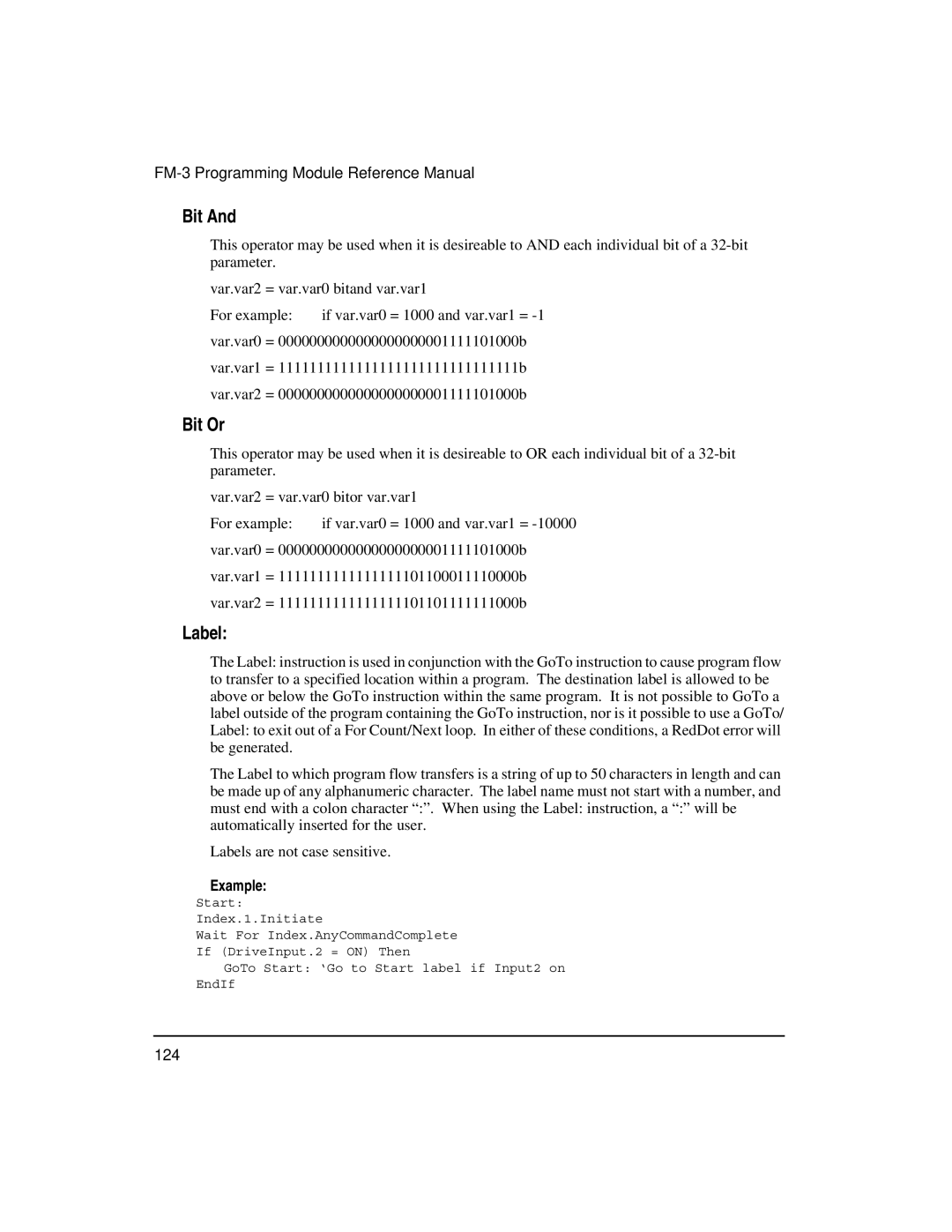 Emerson FM-3 manual Bit Or, Label 