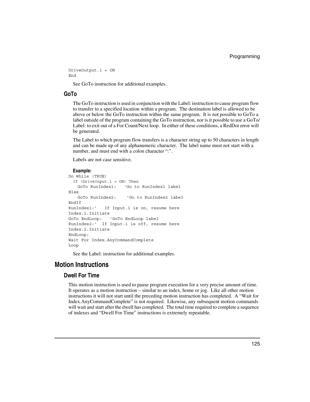 Emerson FM-3 manual Motion Instructions, GoTo, Dwell For Time 