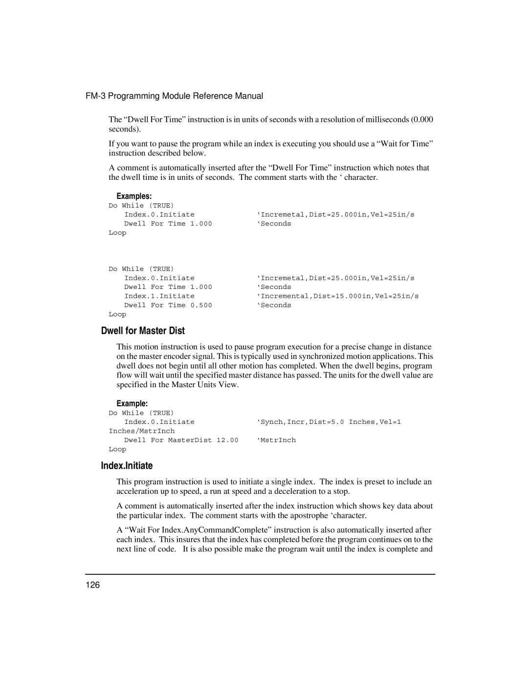 Emerson FM-3 manual Dwell for Master Dist, Index.Initiate 