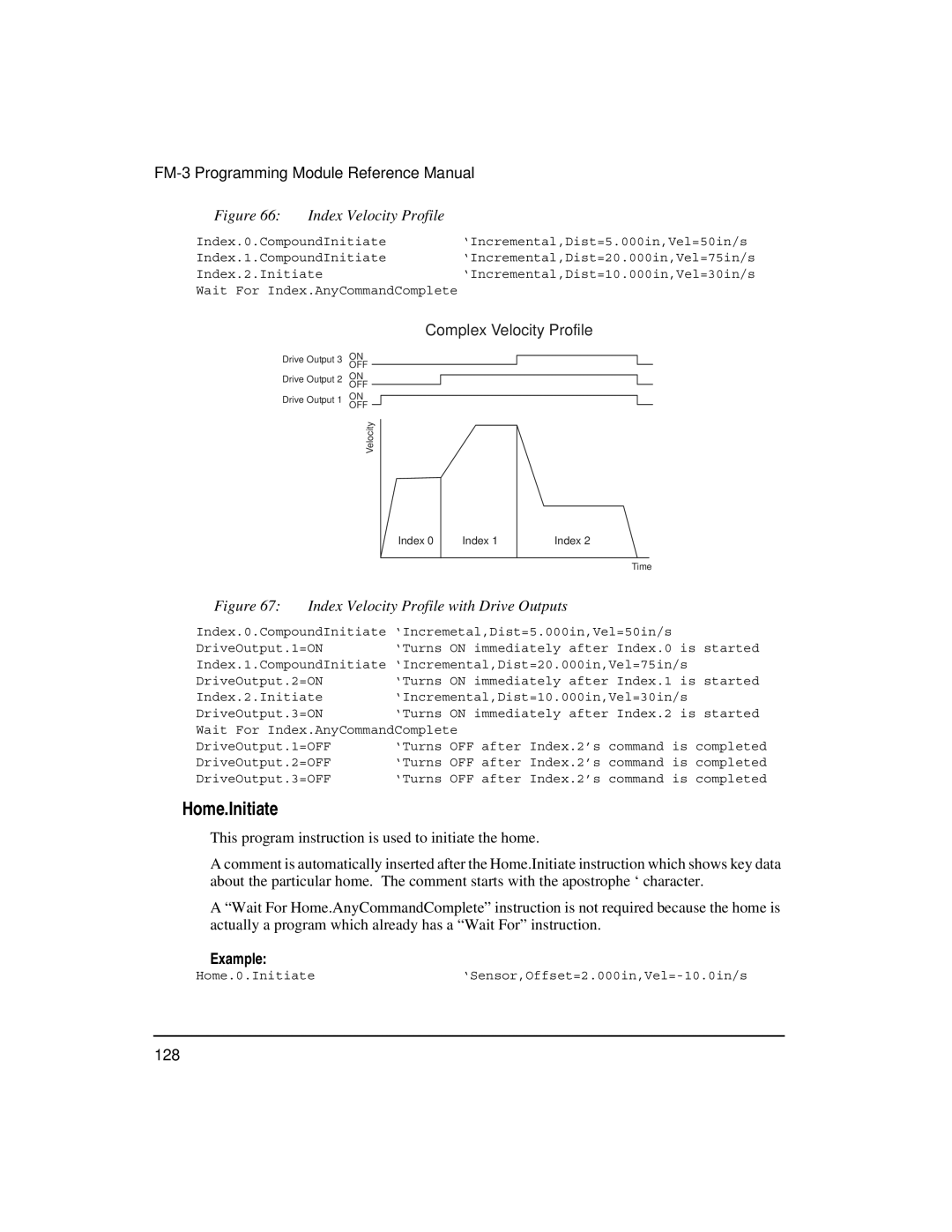 Emerson FM-3 manual Home.Initiate, Index Velocity Profile with Drive Outputs 