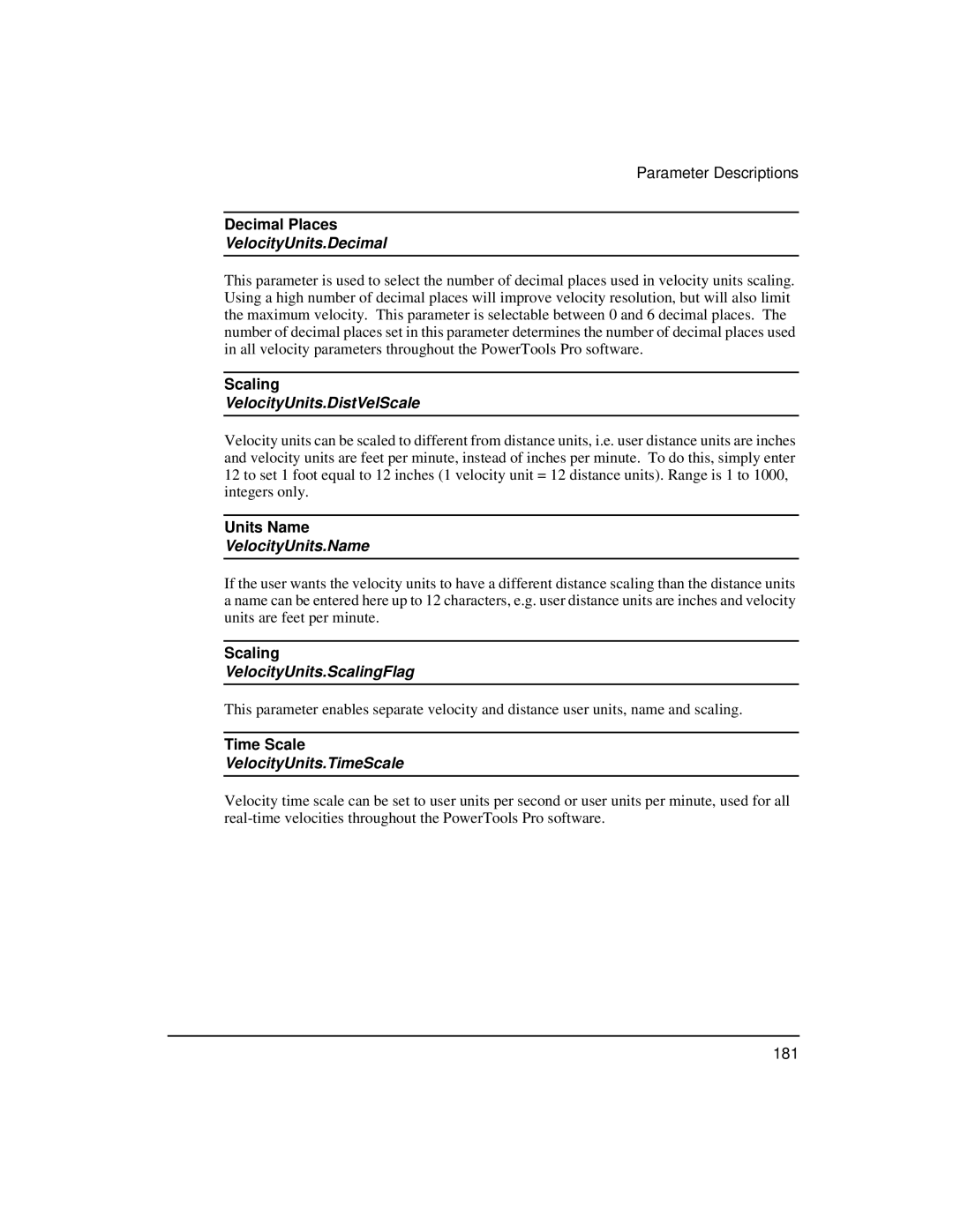 Emerson FM-3 manual VelocityUnits.Decimal, VelocityUnits.DistVelScale, VelocityUnits.Name, VelocityUnits.ScalingFlag 