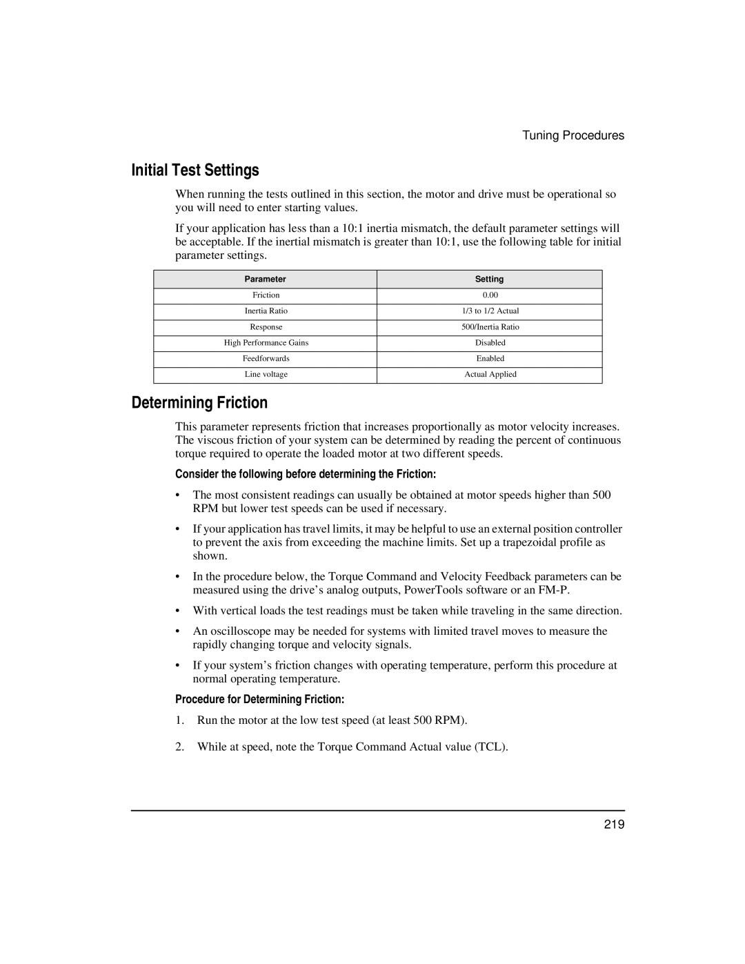 Emerson FM-3 manual Initial Test Settings, Determining Friction, Consider the following before determining the Friction 