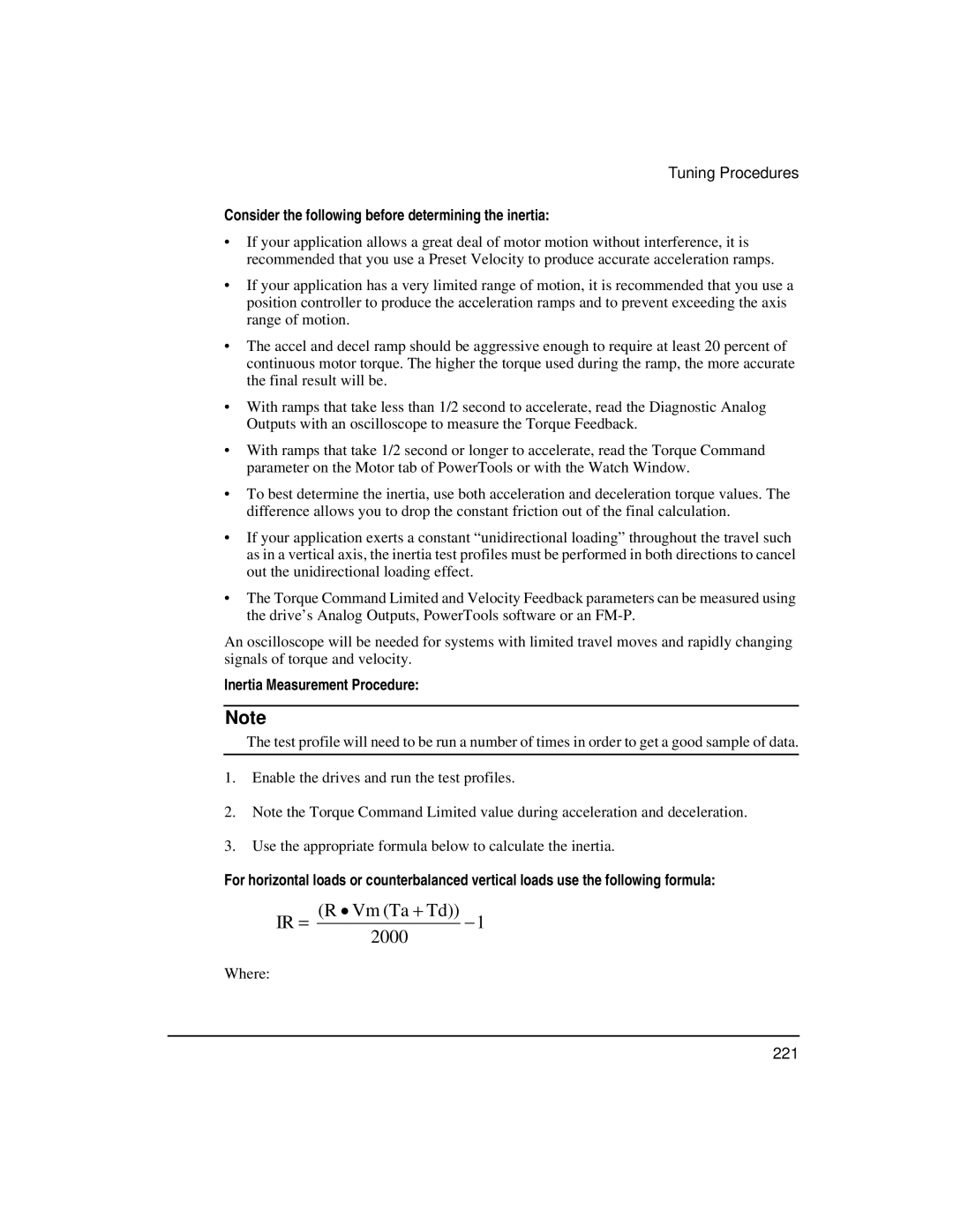 Emerson FM-3 manual Consider the following before determining the inertia, Inertia Measurement Procedure 