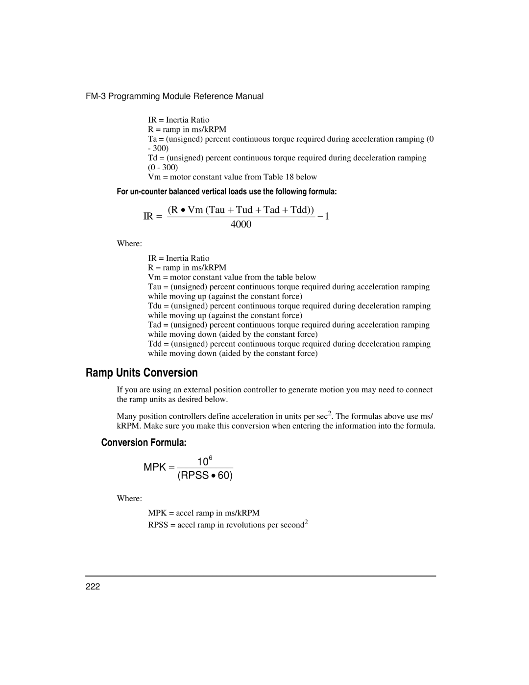 Emerson FM-3 manual Ramp Units Conversion, Conversion Formula 