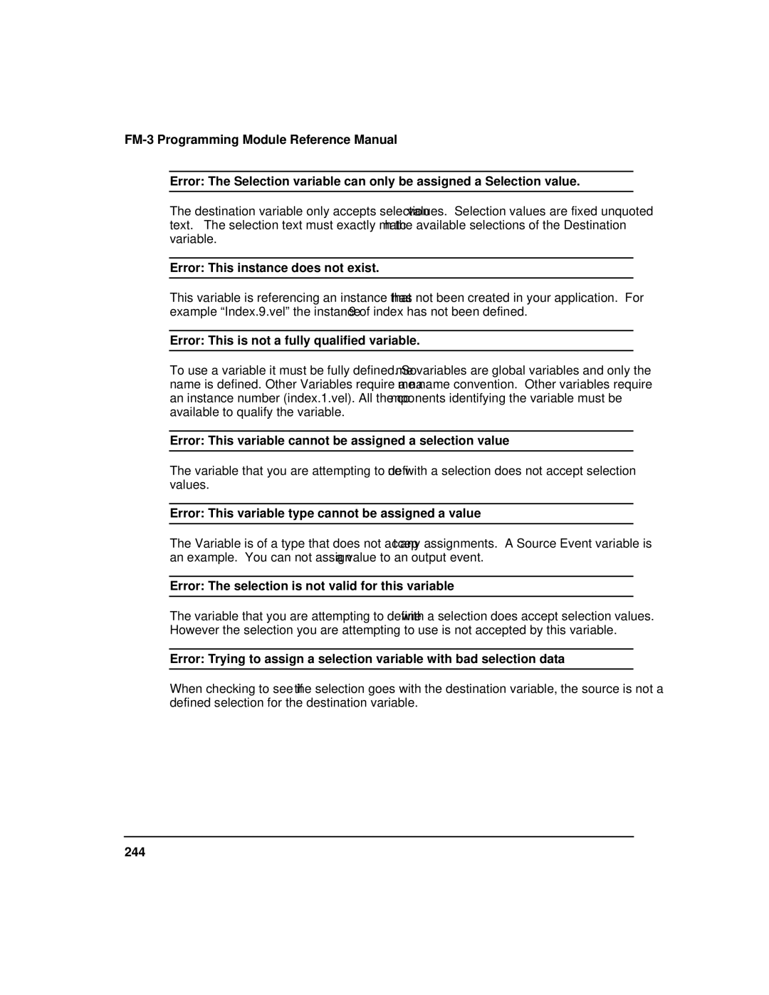 Emerson FM-3 manual Error This instance does not exist, Error This is not a fully qualified variable 