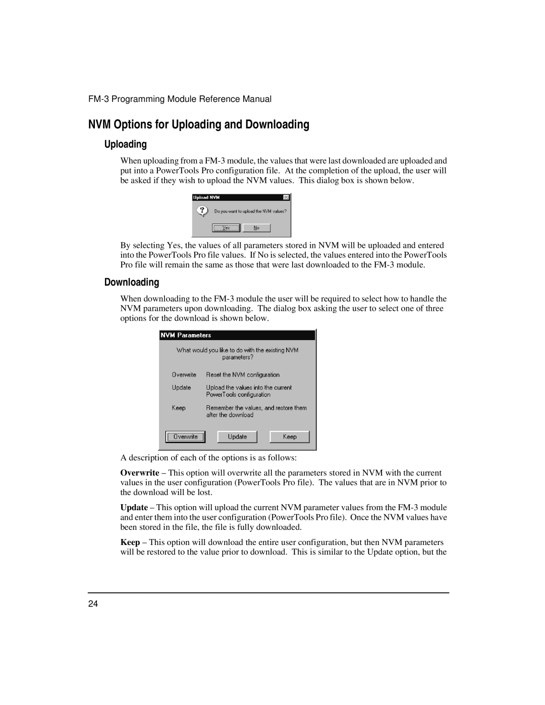 Emerson FM-3 manual NVM Options for Uploading and Downloading 