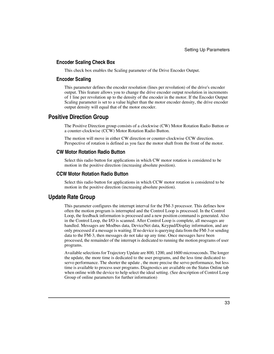 Emerson FM-3 manual Positive Direction Group, Update Rate Group 