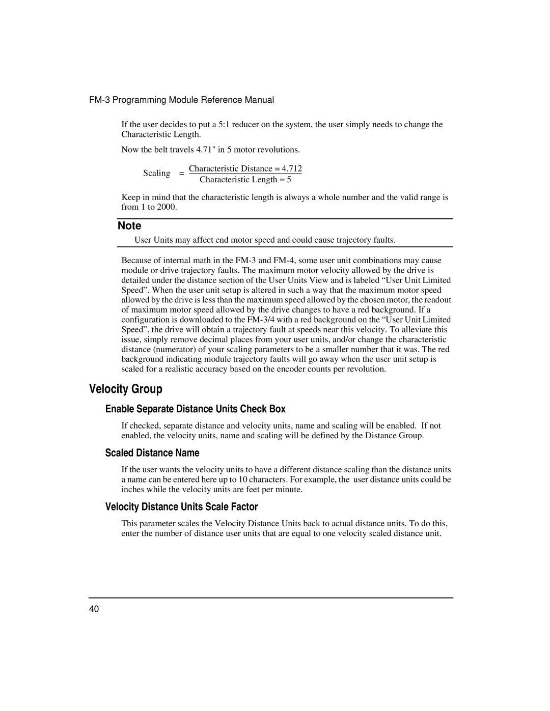 Emerson FM-3 manual Velocity Group, Enable Separate Distance Units Check Box, Scaled Distance Name 