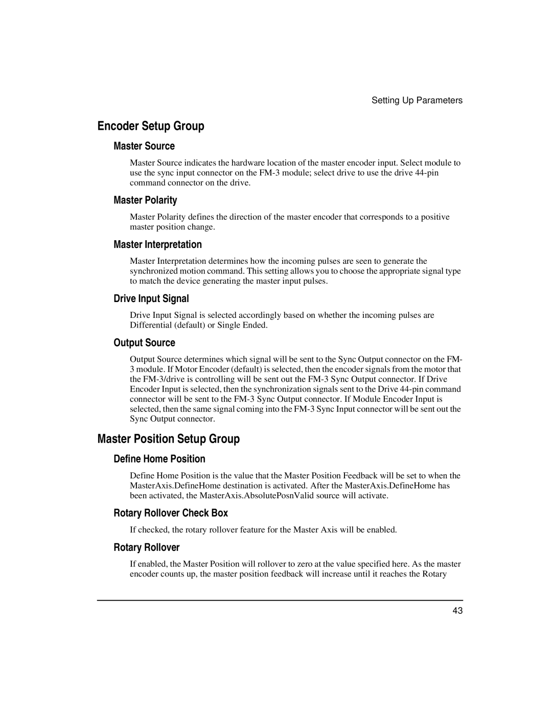 Emerson FM-3 manual Encoder Setup Group, Master Position Setup Group 