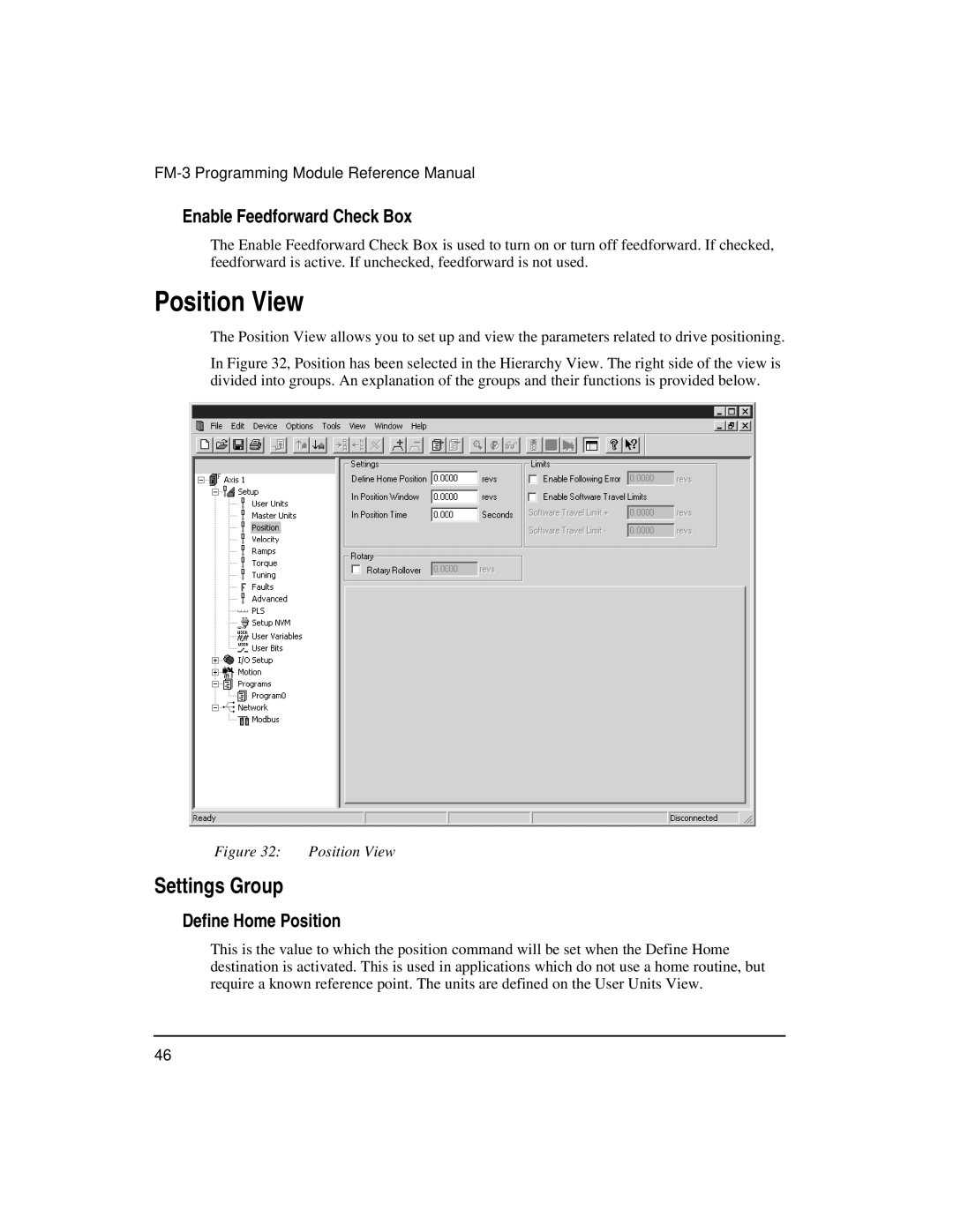 Emerson FM-3 manual Position View, Settings Group, Enable Feedforward Check Box 