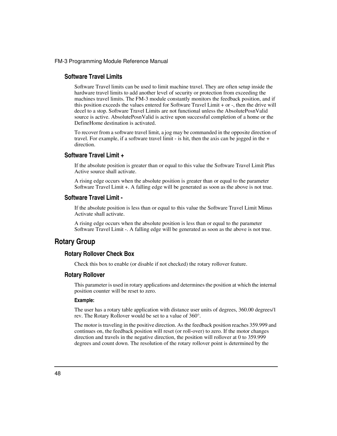 Emerson FM-3 manual Rotary Group, Software Travel Limits, Software Travel Limit +, Example 