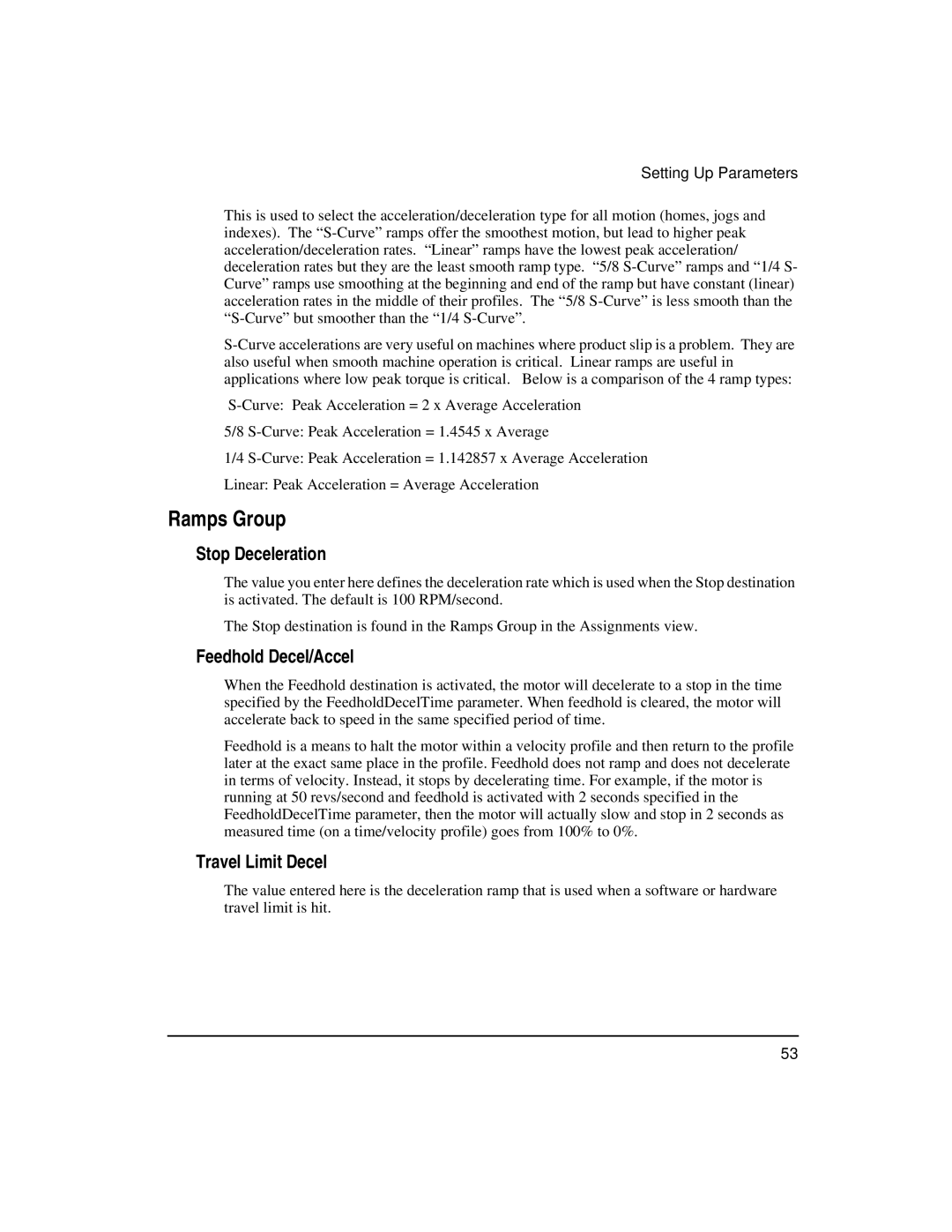 Emerson FM-3 manual Ramps Group, Stop Deceleration, Feedhold Decel/Accel, Travel Limit Decel 