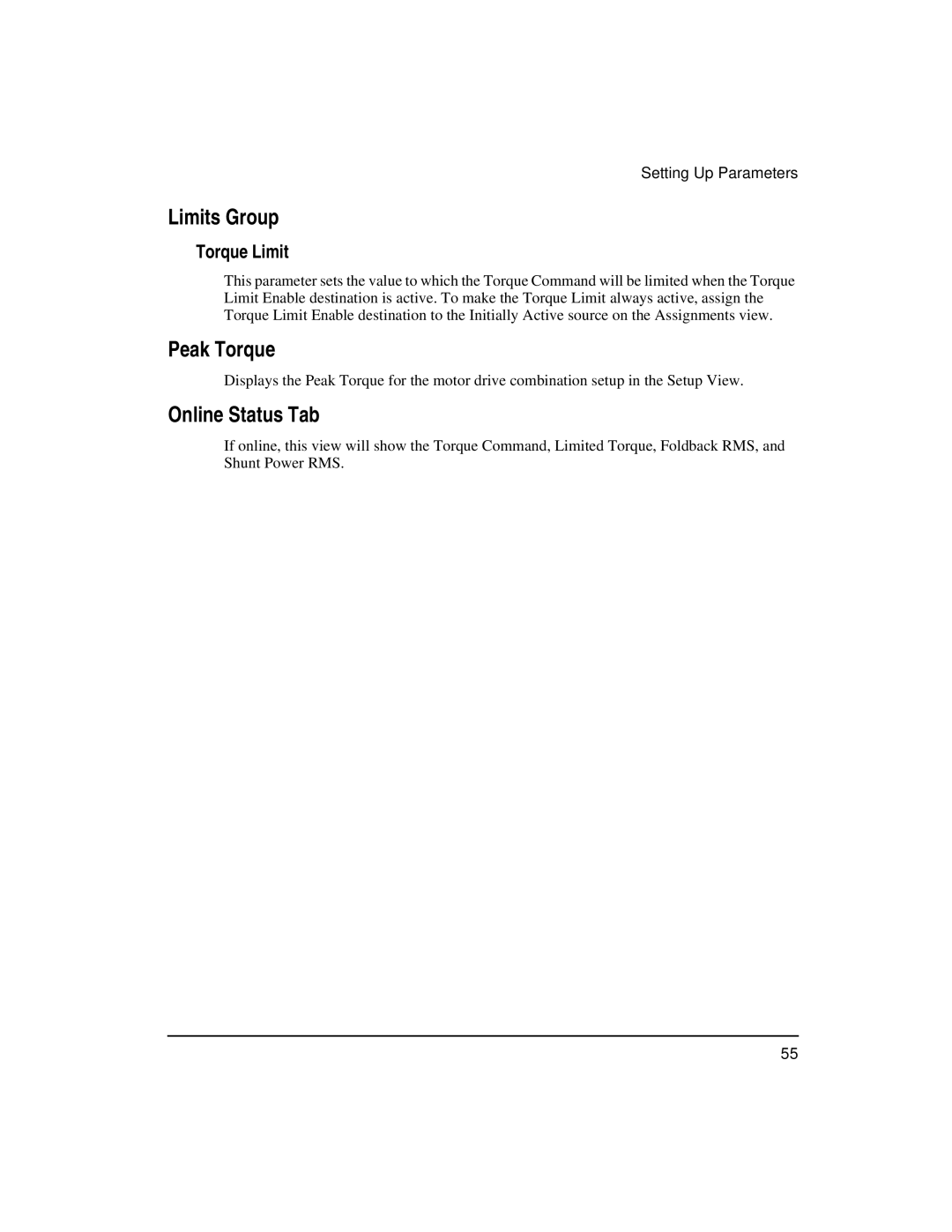 Emerson FM-3 manual Peak Torque, Online Status Tab, Torque Limit 