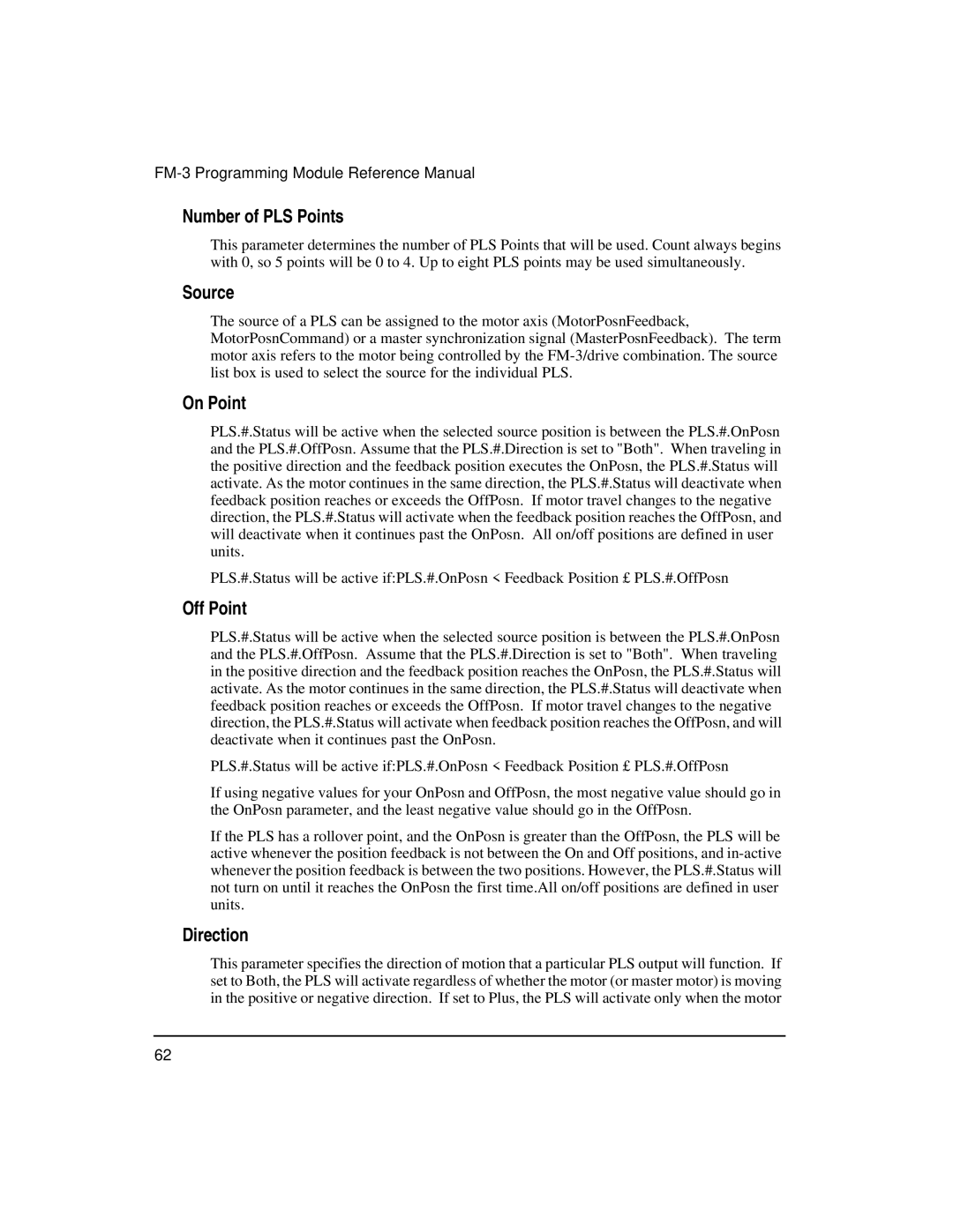 Emerson FM-3 manual Number of PLS Points, Source, On Point, Off Point, Direction 