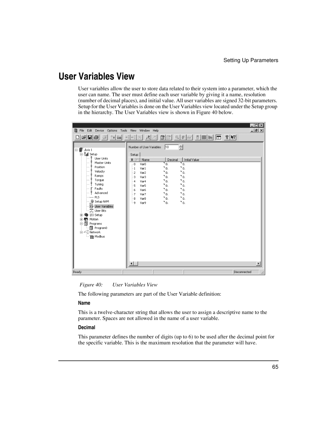 Emerson FM-3 manual User Variables View, Name, Decimal 