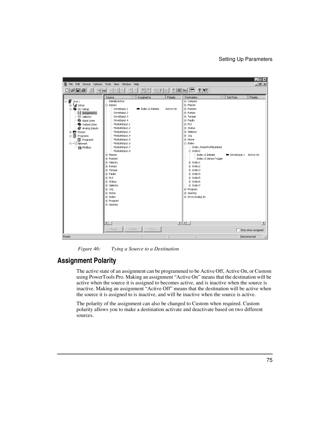 Emerson FM-3 manual Assignment Polarity, Tying a Source to a Destination 