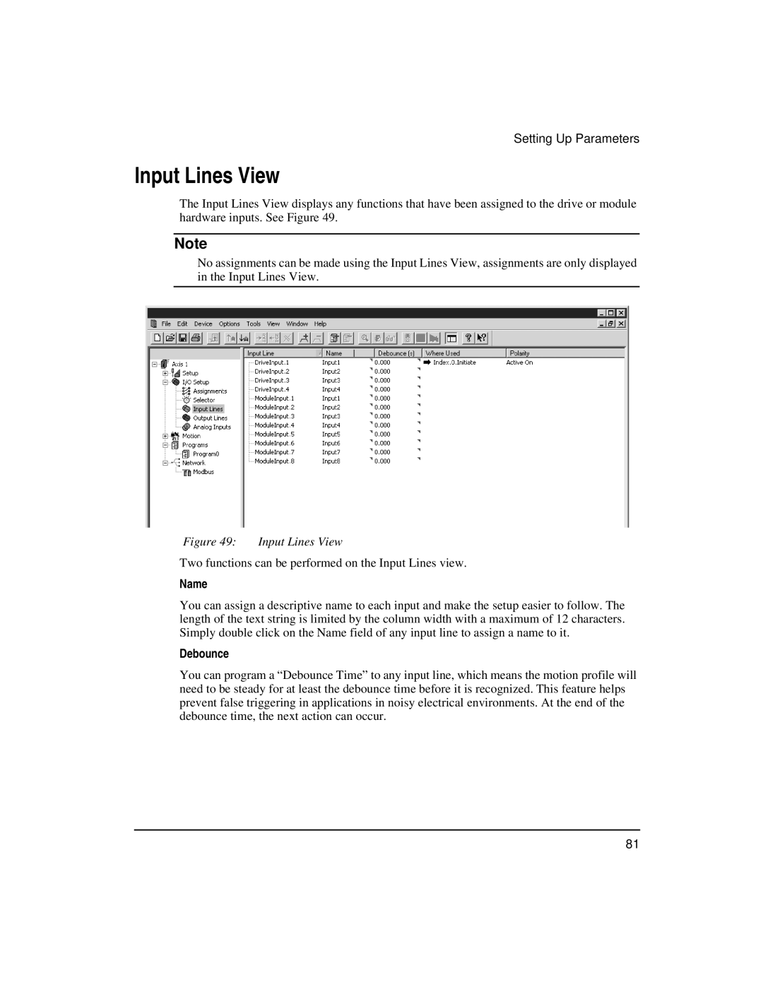 Emerson FM-3 manual Input Lines View, Debounce 