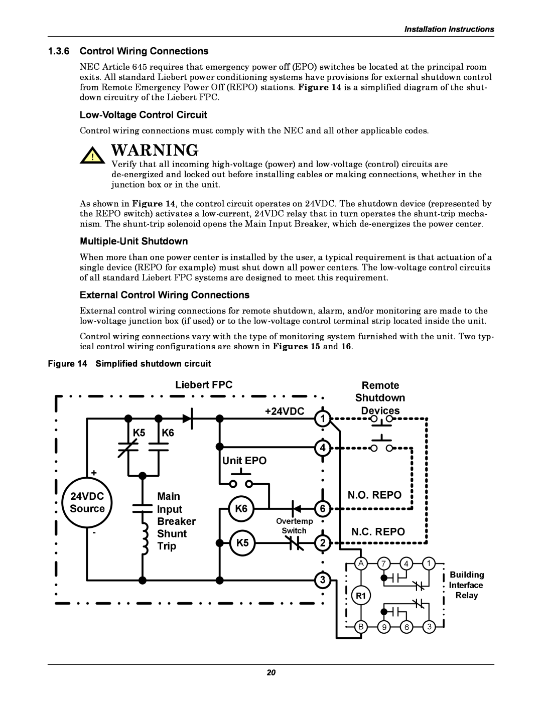Emerson user manual Liebert FPC, +24VDC, Unit EPO, Main, N.O. Repo, Source, Input, Breaker, N.C. Repo, Shunt, Trip 