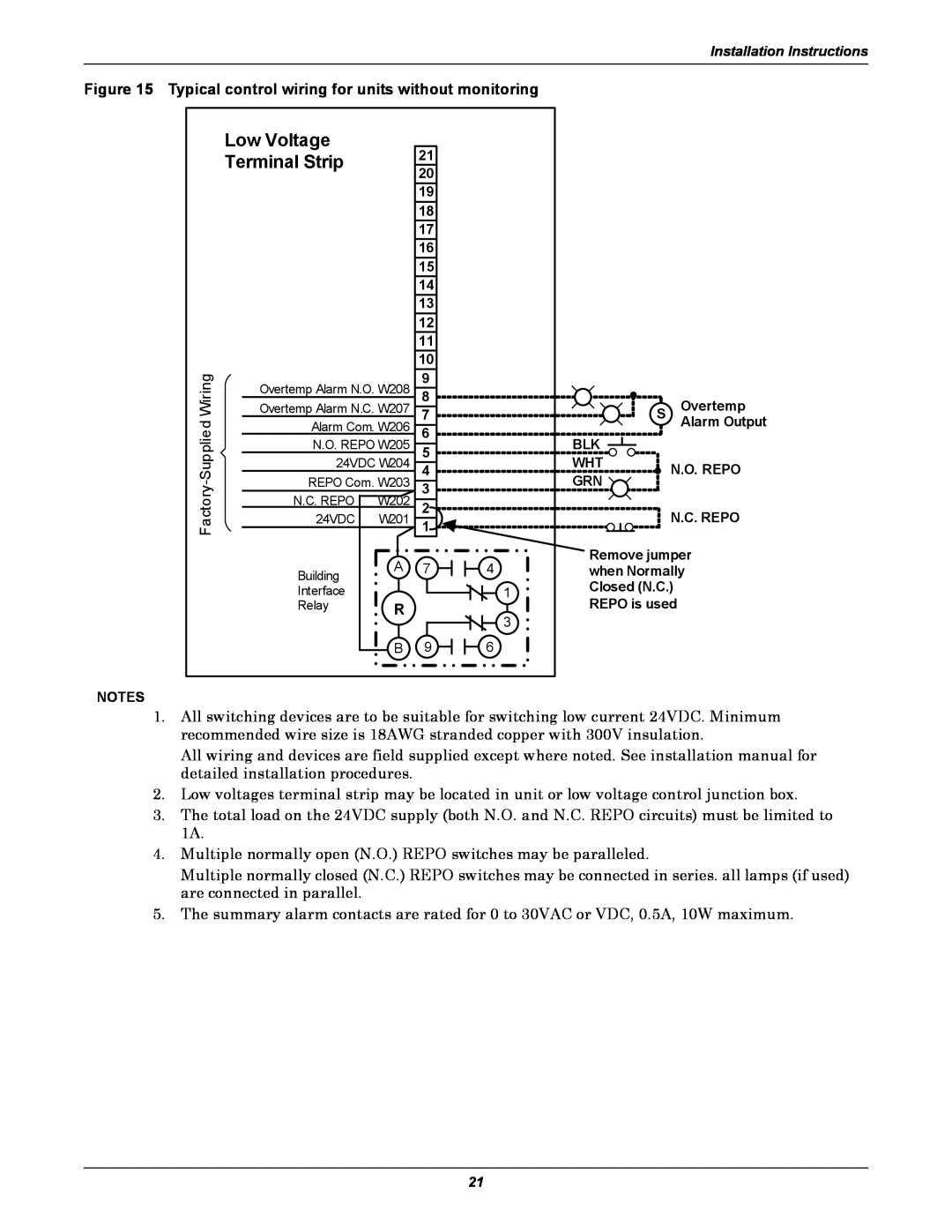 Emerson FPC user manual Low Voltage, Terminal Strip, Typical control wiring for units without monitoring, Wiring, Factory 