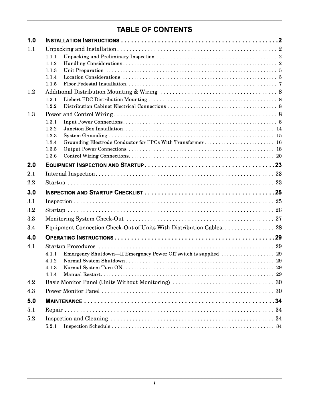 Emerson FPC Table Of Contents, Installation Instructions, Equipment Inspection And Startup, Operating Instructions 