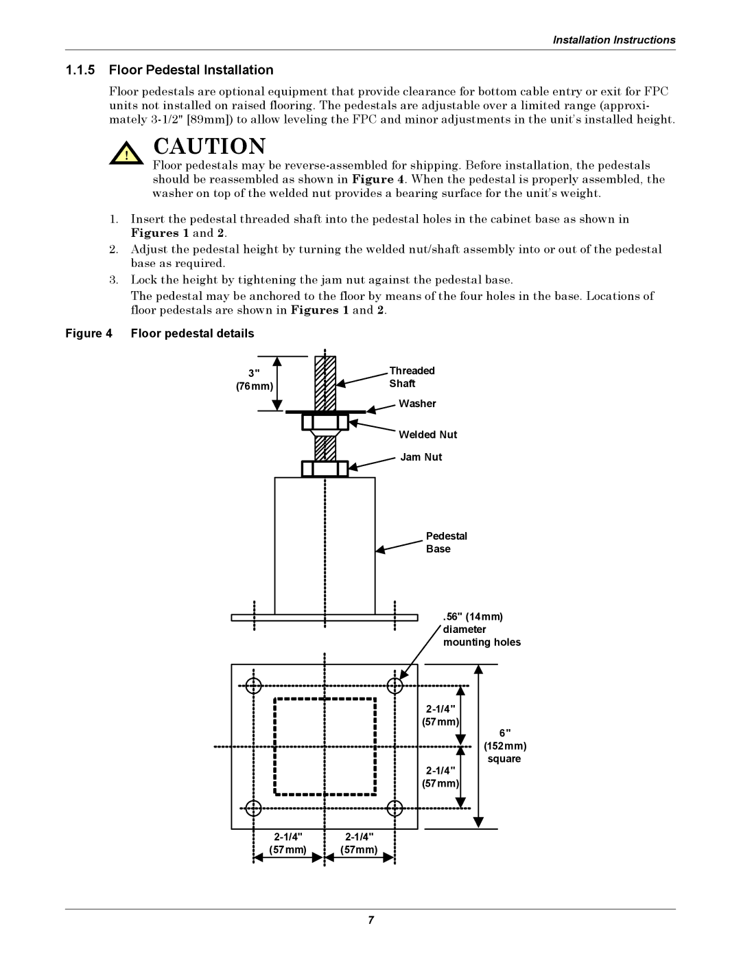 Emerson FPC user manual Floor Pedestal Installation, Floor pedestal details 