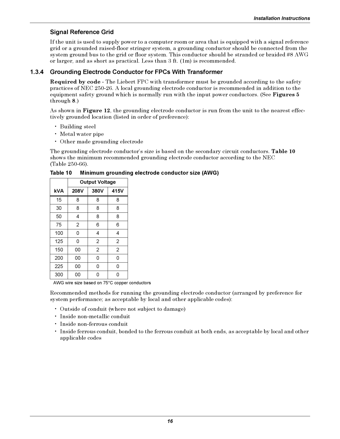 Emerson user manual Signal Reference Grid, Grounding Electrode Conductor for FPCs With Transformer, Output Voltage 