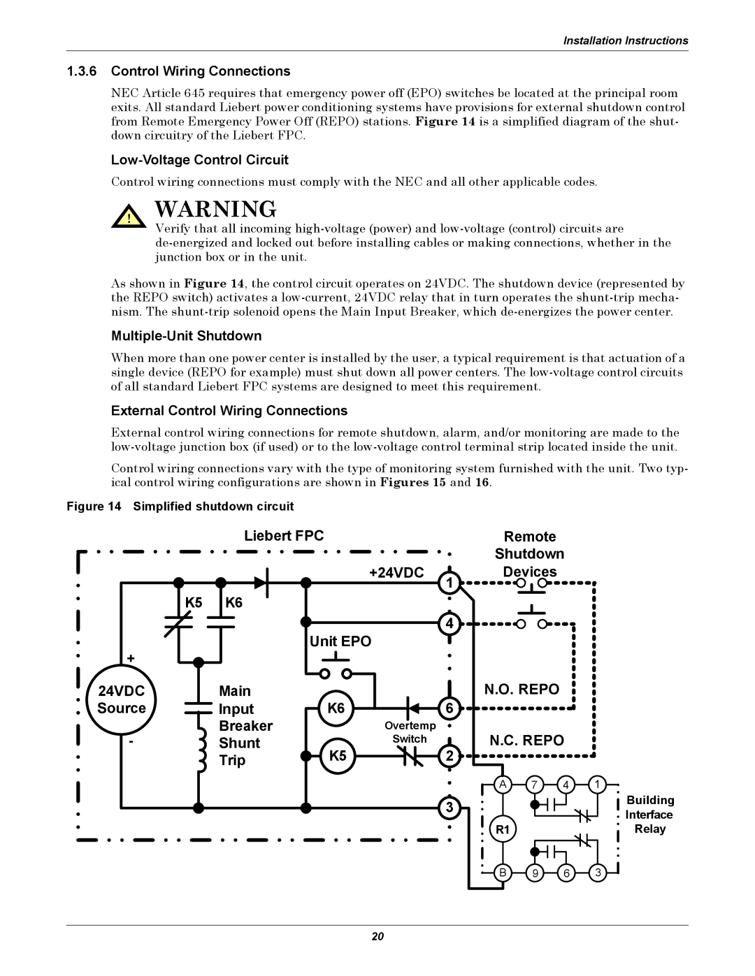 Emerson user manual Liebert FPC, +24VDC, Unit EPO, Main, Source Input Breaker, Shunt, Trip 