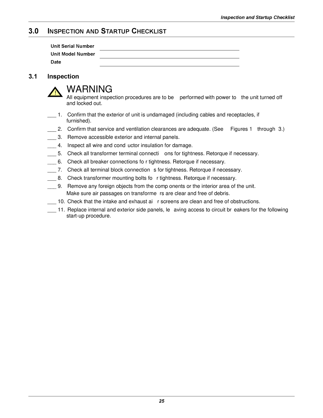 Emerson FPC user manual Inspection, Unit Serial Number Unit Model Number Date 