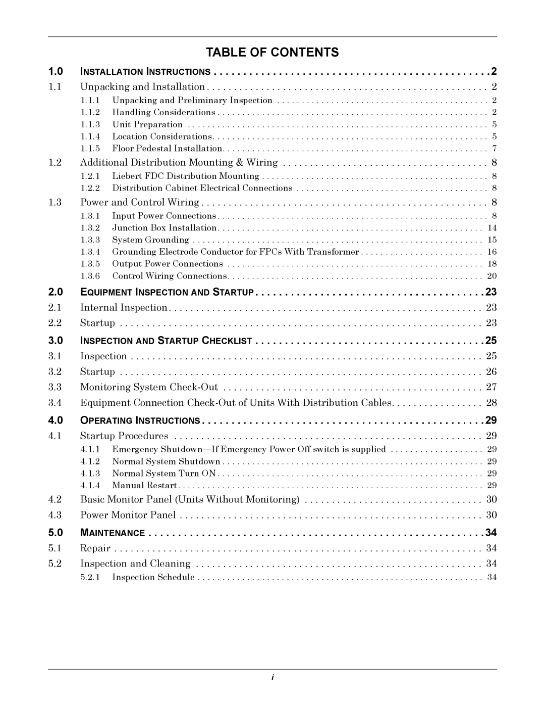 Emerson FPC user manual Table of Contents 